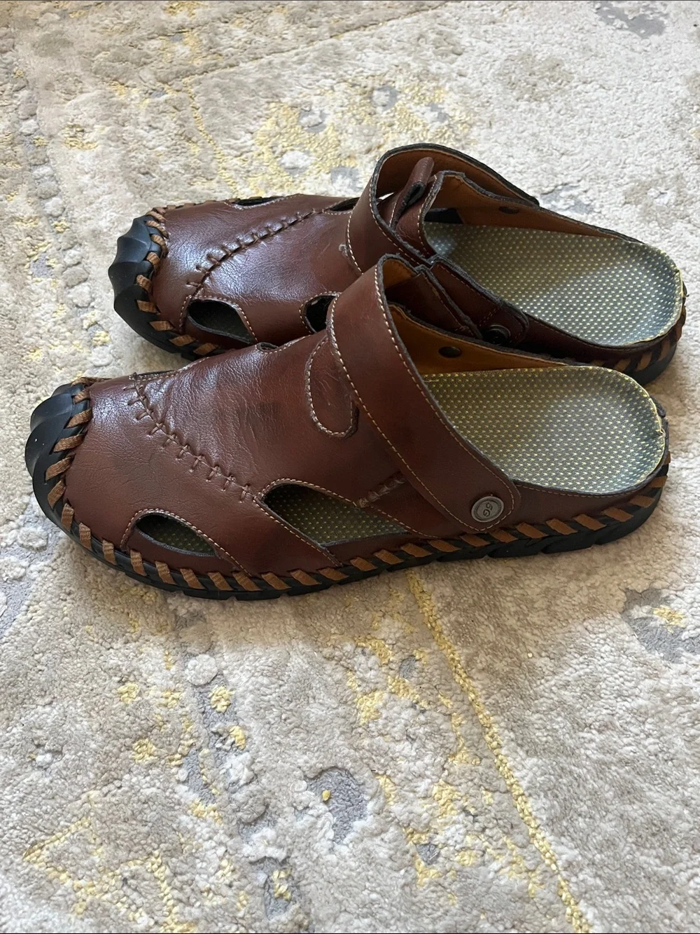 Men's Brown Faux Leather Closed-Toe Sandals Size 8 ( 41)